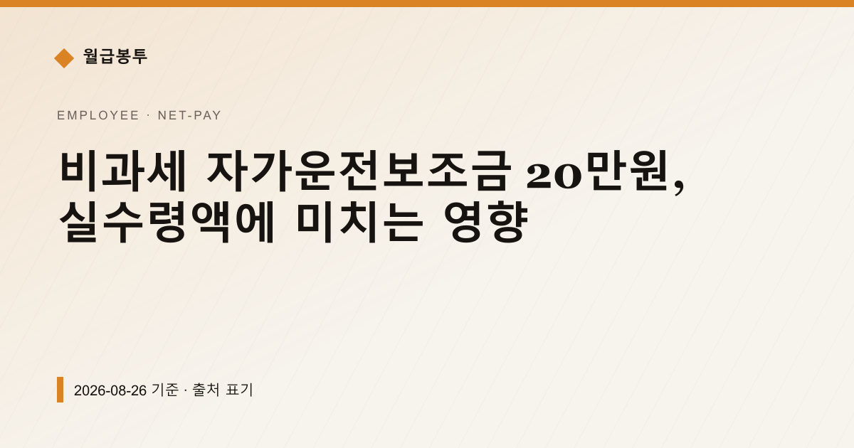 비과세 자가운전보조금 20만원, 실수령액에 미치는 영향 — 실수령액 pricing comparison