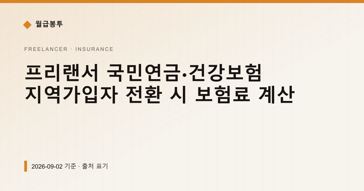 프리랜서 지역가입자 전환, 국민연금·건강보험 월 얼마 내나 — 4대보험료 pricing comparison