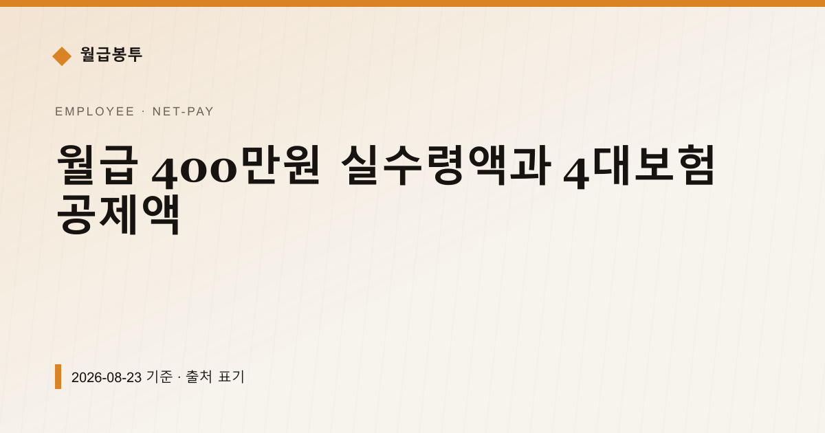 월급 400만원 실수령액과 4대보험 공제액 — 실수령액 pricing comparison