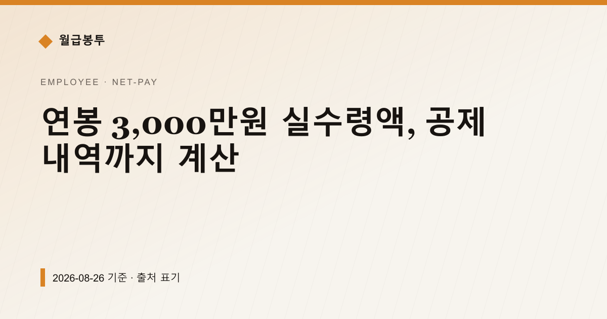 연봉 3,000만원 실수령액, 공제 내역까지 계산 — 실수령액 pricing comparison